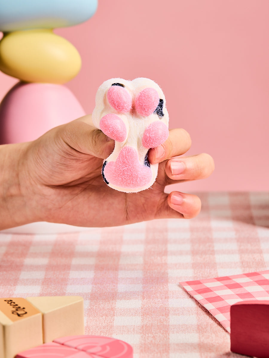 Flocked White-pink Paw Squeeze Toys