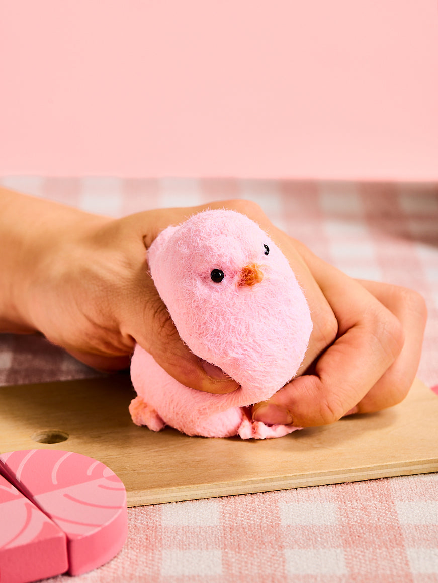 Floced Pink Chick Squishy Toy