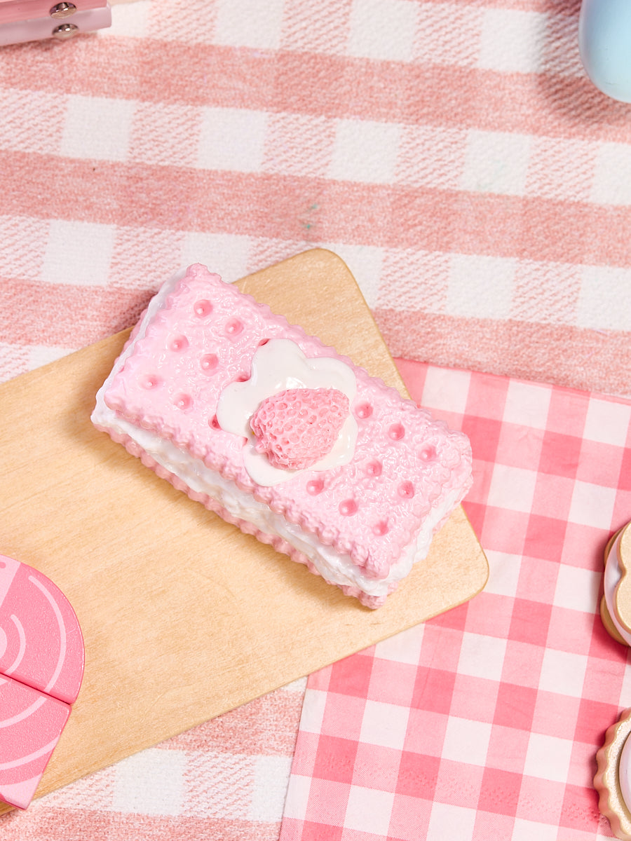 Pink Strawberry Sandwich Cookie Squishy Toy