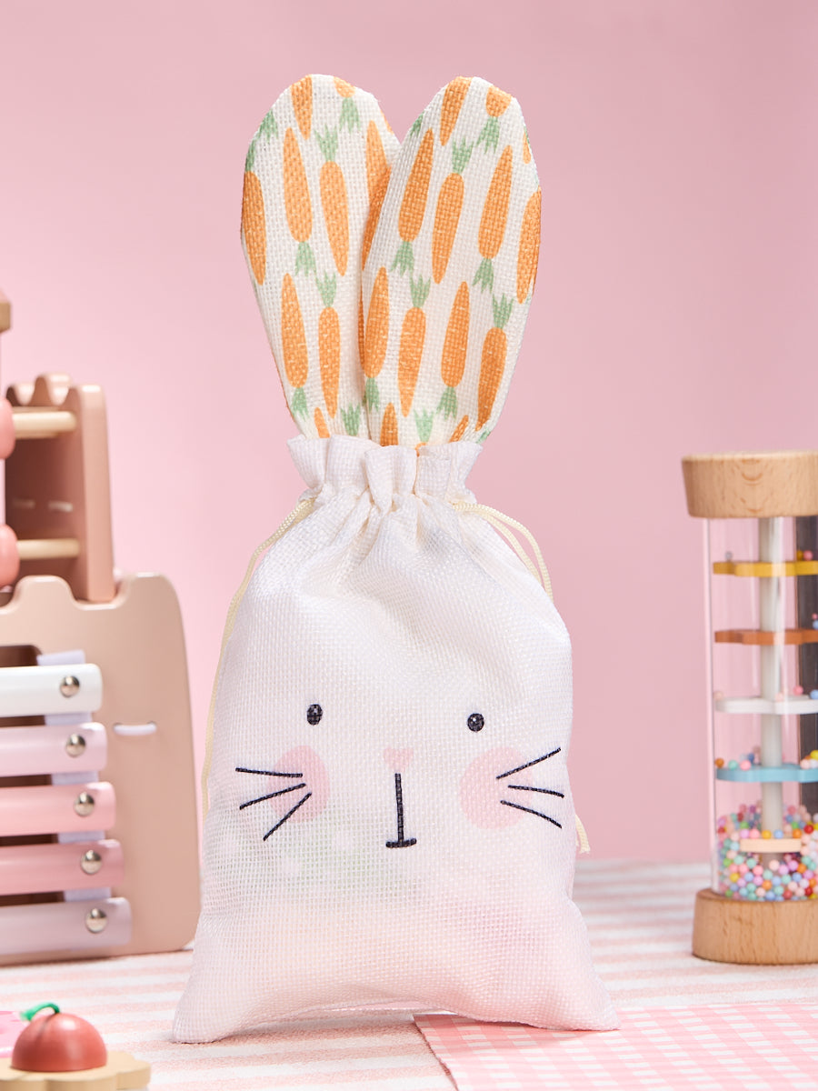 Easter Bunny Linen Drawstring Wrapping Gift Bag