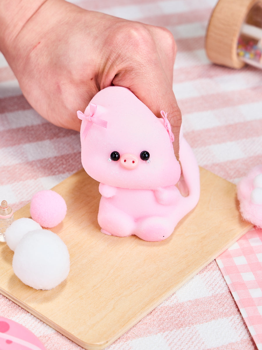 Flocked Pink Pig with Tears Squishy Toy