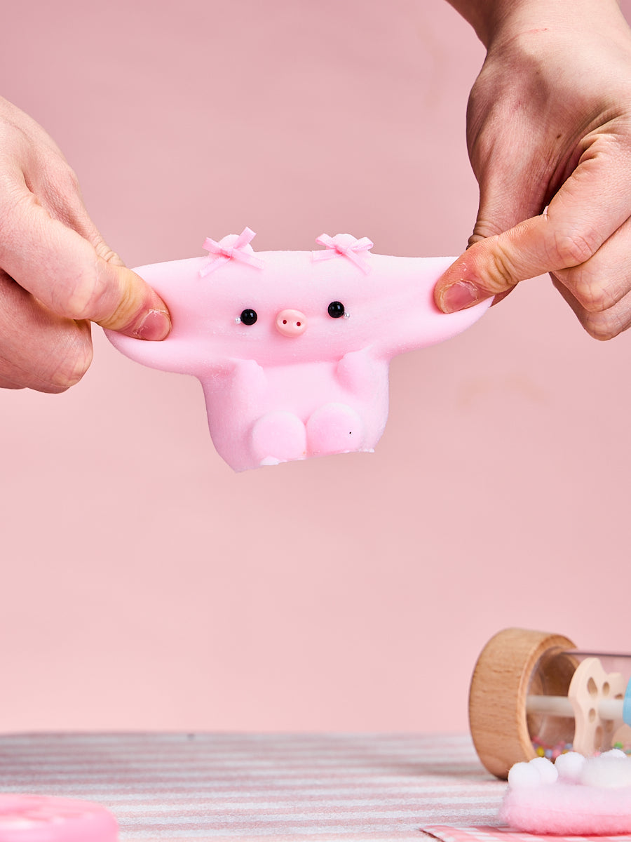 Flocked Pink Pig with Tears Squishy Toy