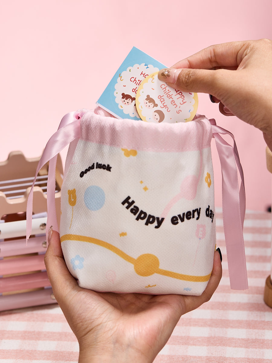 Simple Pink Linen Drawstring Wrapping Gift Bag