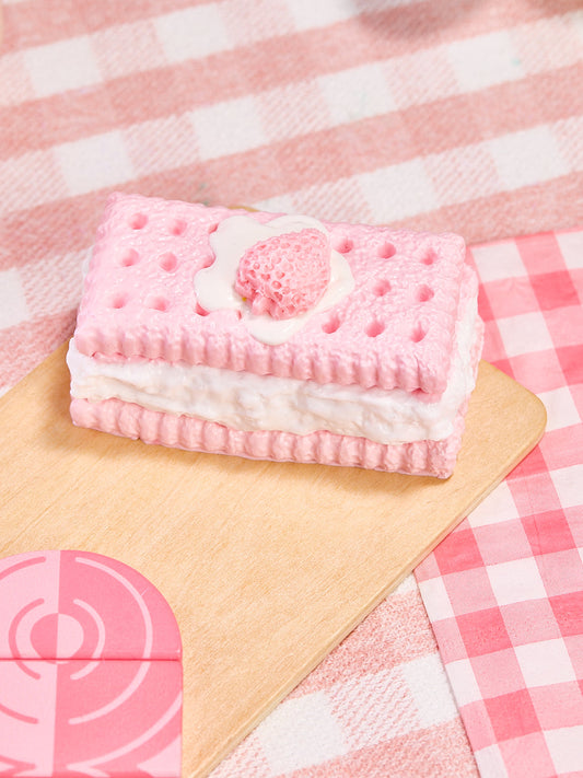 Pink Strawberry Sandwich Cookie Squishy Toy
