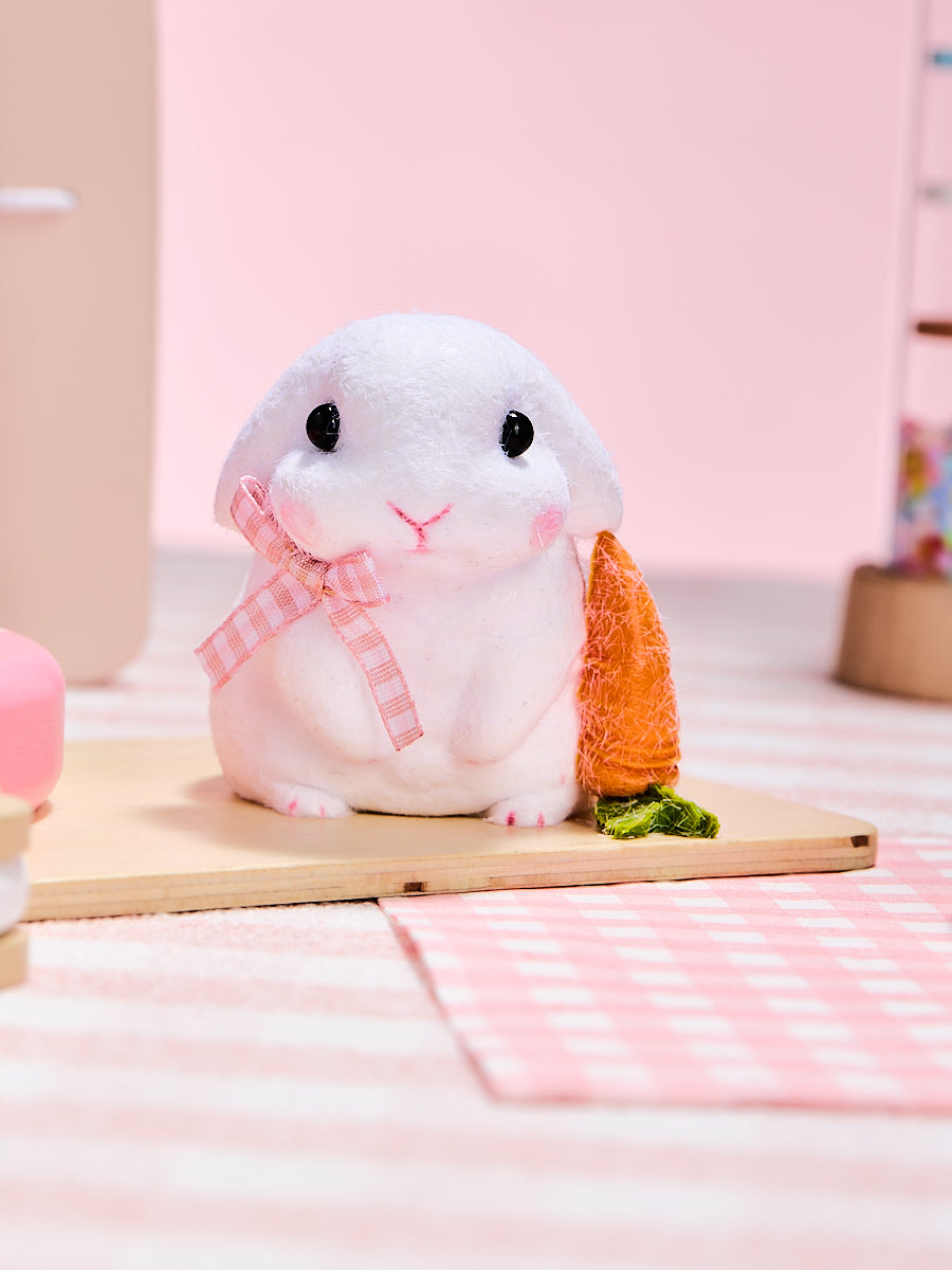 Flocked Cute Bunny with Bow Squishy Toy