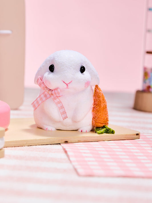 Flocked Cute Bunny with Bow Squishy Toy