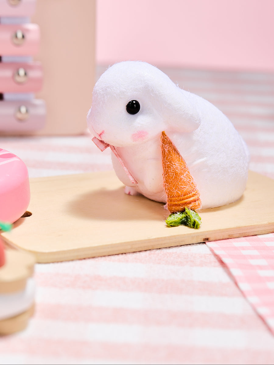 Flocked Cute Bunny with Bow Squishy Toy