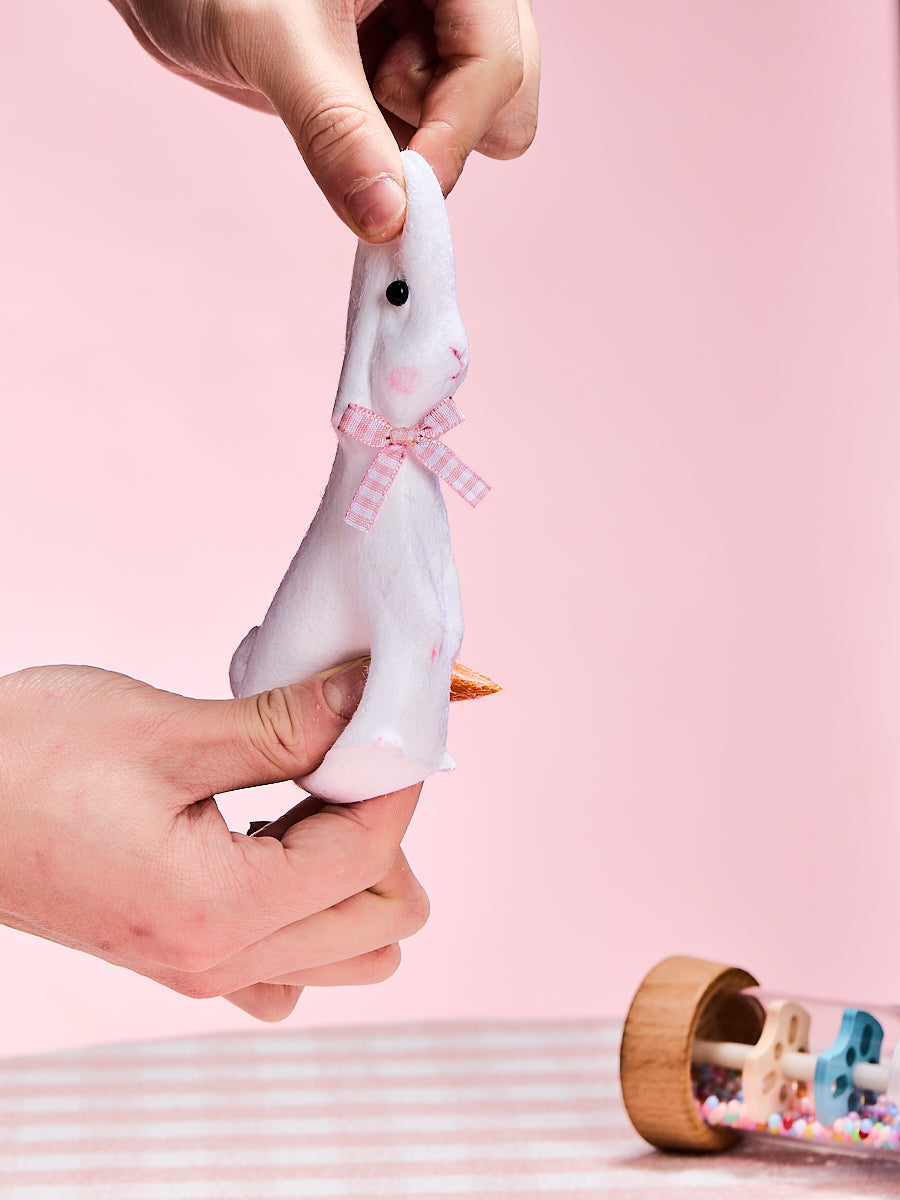 Flocked Cute Bunny with Bow Squishy Toy