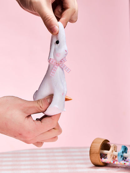 Flocked Cute Bunny with Bow Squishy Toy