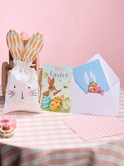 Easter Bunny Linen Drawstring Wrapping Gift Bag