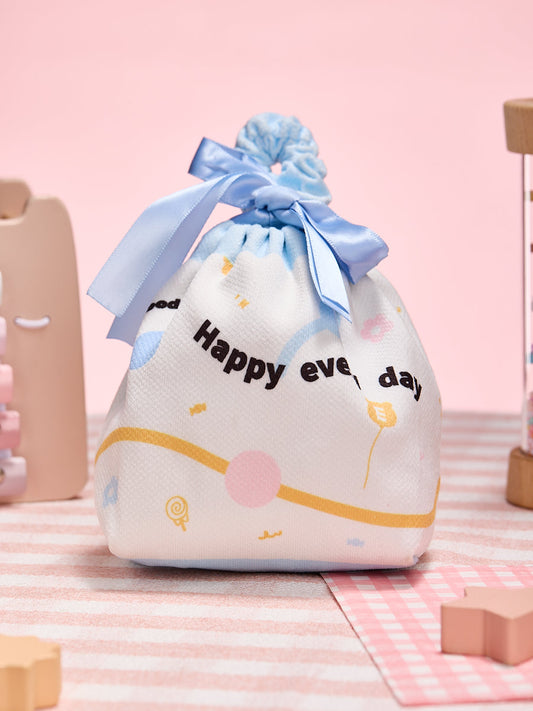 Simple Blue Linen Drawstring Wrapping Gift Bag