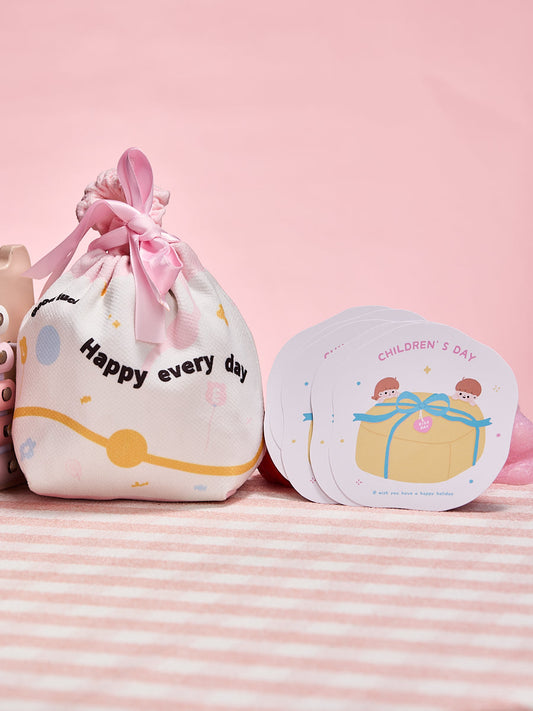 Simple Pink Linen Drawstring Wrapping Gift Bag