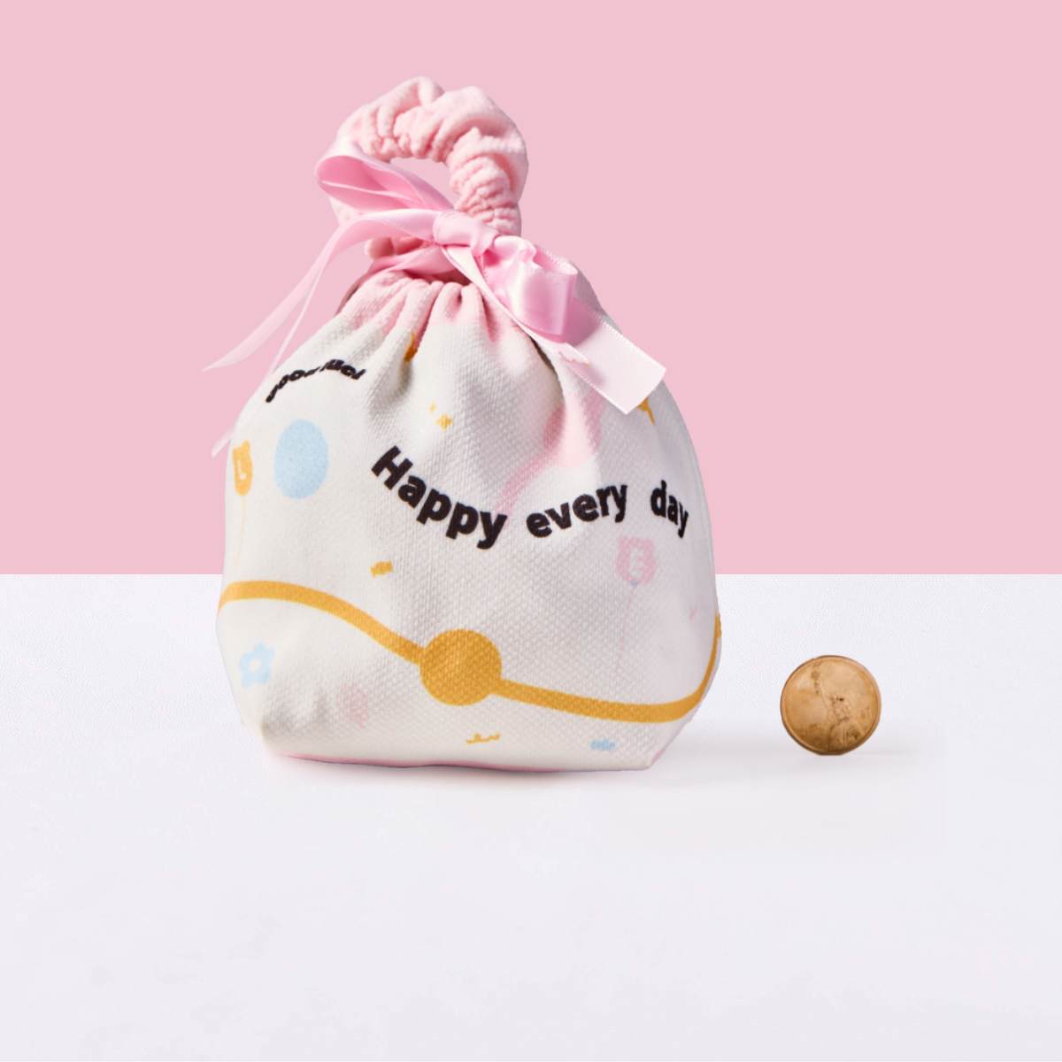 Simple Pink Linen Drawstring Wrapping Gift Bag